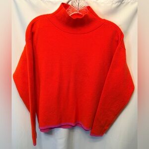 Anthropologie Maeve Size XXS Carys Mock Neck Sweater Neon Coral Pink Oversized